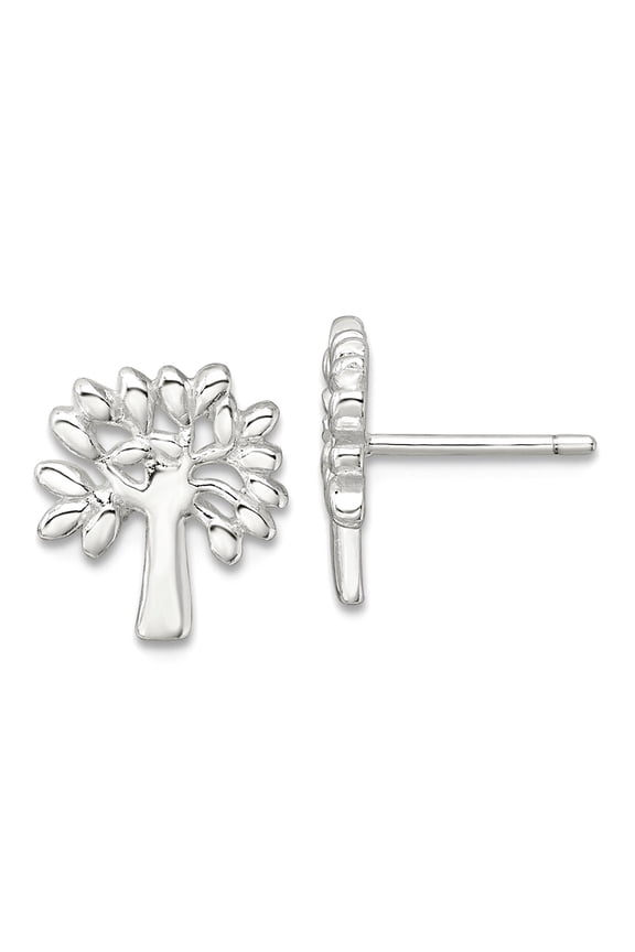925 Sterling Silver E-coating Polished Tree Post Earrings 11.1x10.1mm Wide Stud Earring for Women
