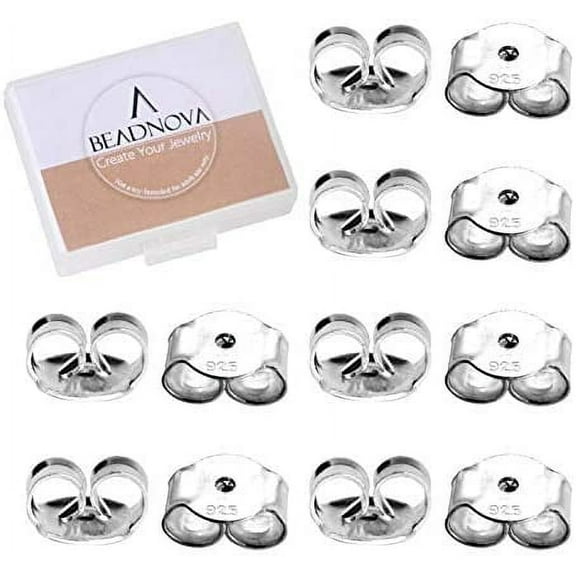 925 Sterling Silver Earring Backs Butterfly Earring Backing for Studs Locking Earring Backs Hypoallergenic Earring Backings Replacement Secure Earring Backs for Posts (12 pcs)