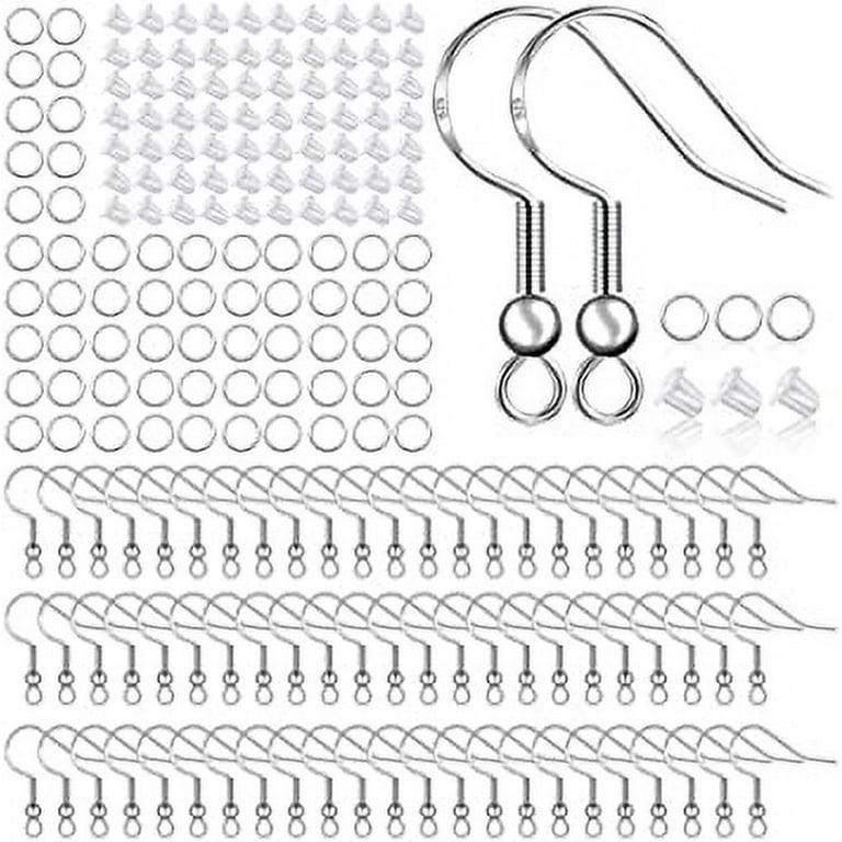 925 Sterling Silver Earring Hooks 150 Pcs/75 Pairs,Ear Wires Fish Hooks,500pcs Hypoallergenic Earring Making Kit with Jump Rings and Clear Silicone