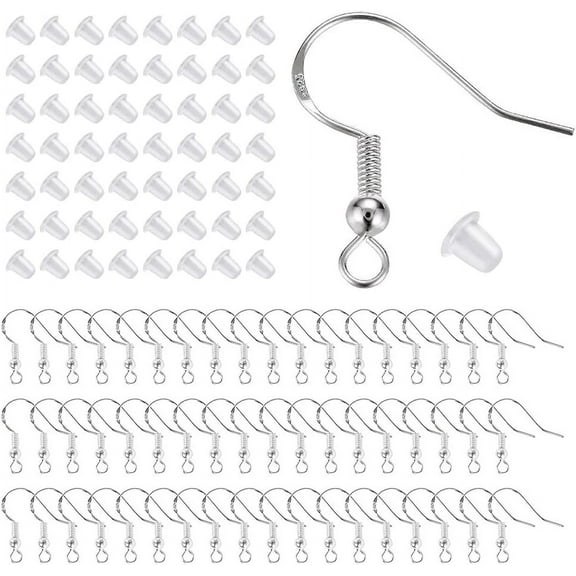 925 Sterling Silver Earring Hooks 200 PCS, Hypoallergenic Earring Hooks for Jewelry Making, Fish Hook Earrings Making Kit, DIY Earring Findings Jewelry Making Supplies, with 200 PCS Earring Backs