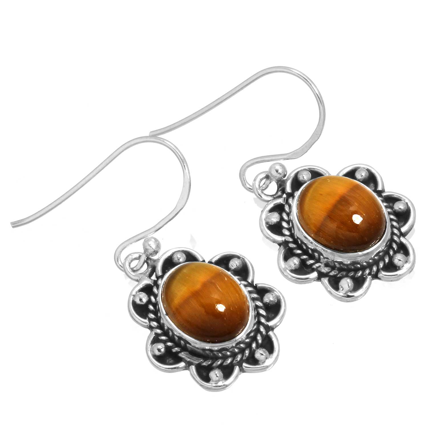 JEWELOPORIUM 925 Sterling Silver Earring Tiger Eye Women Jewelry