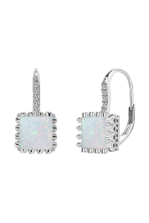 925 Sterling Silver Earrings Fashion Princess Cut White Opal Leverback Earrings for Women