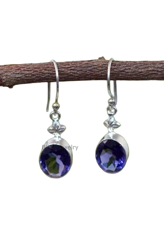 925 Sterling Silver Earrings For Womens, Bridesmaid Gift Earrings, Iolite, Gemstone Earrings, Flower Christmas Gift For Her