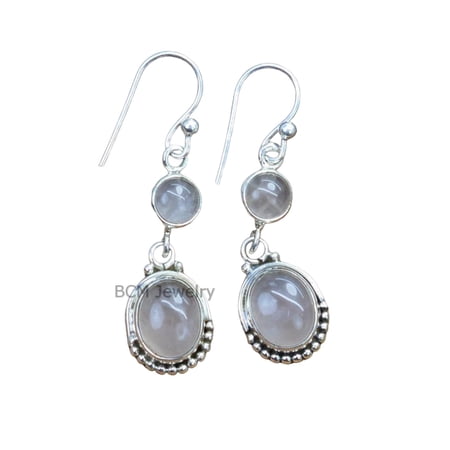 925 Sterling Silver Earrings For Womens, October Birthstone, Bridesmaid Gift Earrings, Rose Quartz, Gemstone Earrings, Christmas Gift For Her