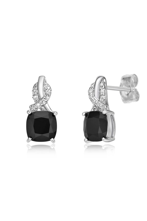 925 Sterling Silver Earrings With 6MM Black Onyx & 0.08 CTTW Diamonds Rare Gift