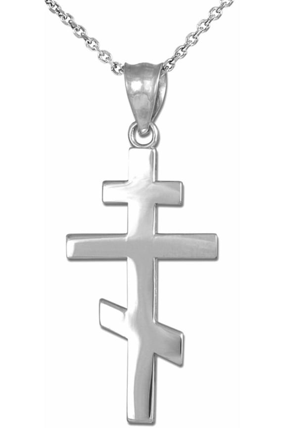 .925 Sterling Silver Eastern Orthodox Cross Pendant Necklace (Pendant With 22" Chain)