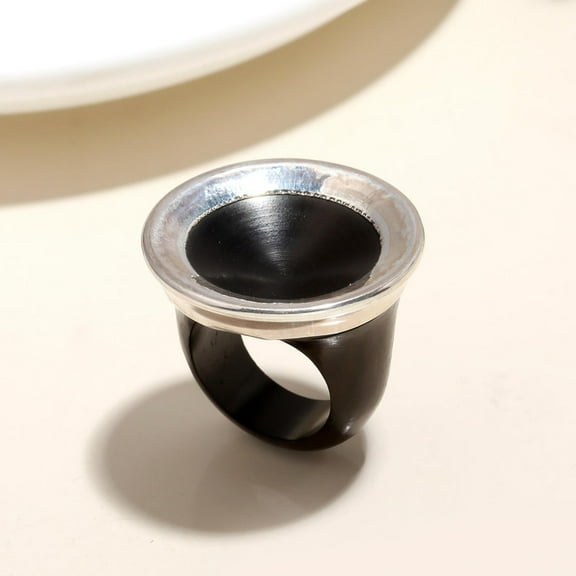925 Sterling Silver Ebony Wood Statement Ring, Handmade Designer Band, Bold Chunky Finger Ring for Women