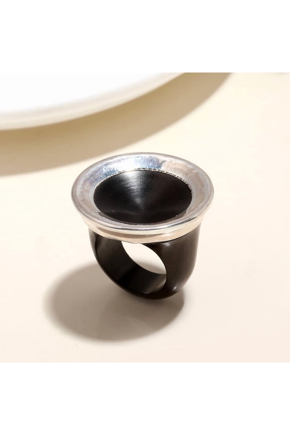 925 Sterling Silver Ebony Wood Statement Ring, Handmade Designer Band, US Size 5-10, Bold Chunky Finger Ring for Women