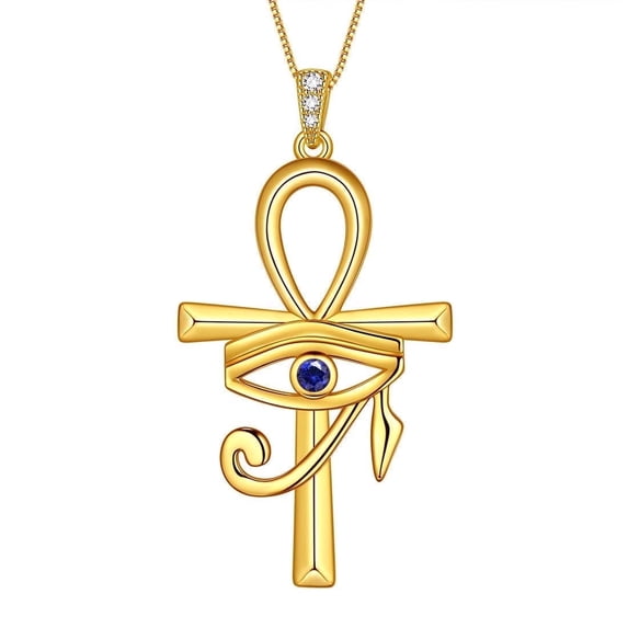 925 Sterling Silver Egyptian Ankh Cross Horus Eye of Ra Pendant Necklace Women Amulet Jewelry Hipunk