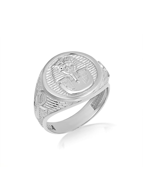 925 Sterling Silver Egyptian Sphinx Ankh Cross Signet Ring (Size 13)