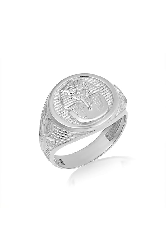 925 Sterling Silver Egyptian Sphinx Ankh Cross Signet Ring (Size 9.5)