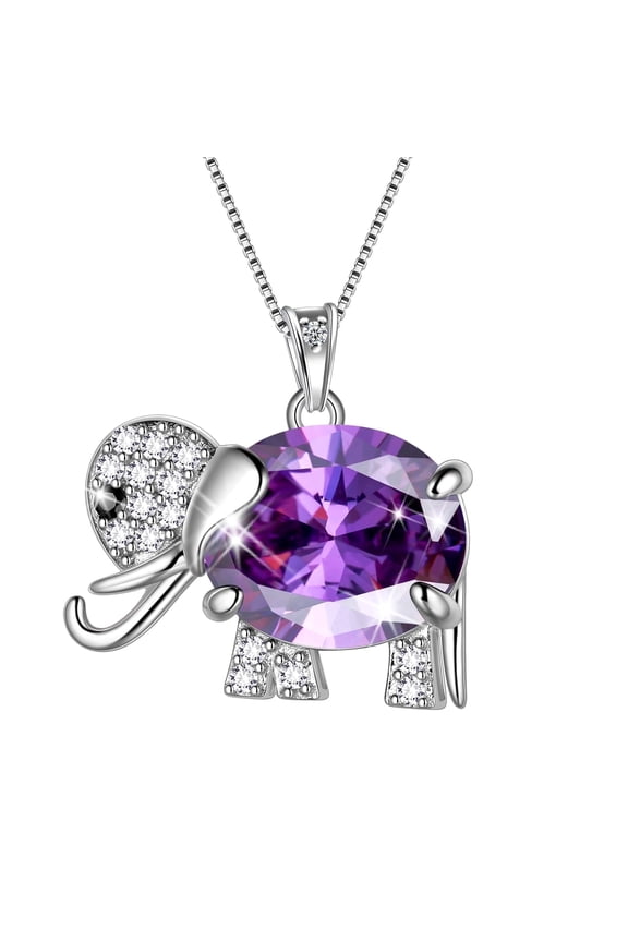 Elephant Necklace Amethyst February Birthstone 925 Sterling Silver Purple Crystal Pendant Jewelry Women Daughter Wife Mother Christmas Birthday Gifts