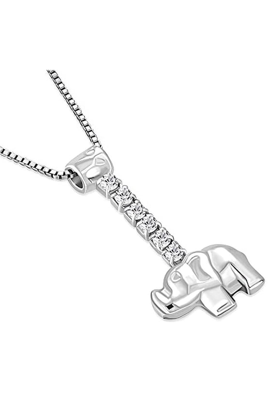 925 Sterling Silver Elephant Pendant Necklace Cubic Zirconia