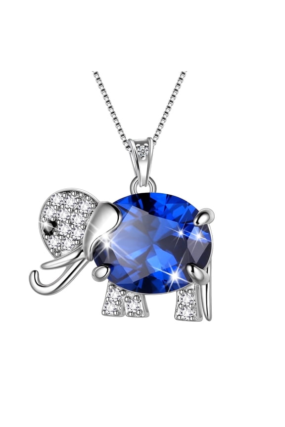 Elephant Necklace Blue Sapphire September Birthstone 925 Sterling Silver Charm Pendant Crystal Jewelry Women Daughter Wife Mom Christmas Birthday Gifts
