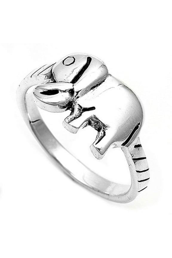 925 Sterling Silver Elephant Solitaire Ring Size 5
