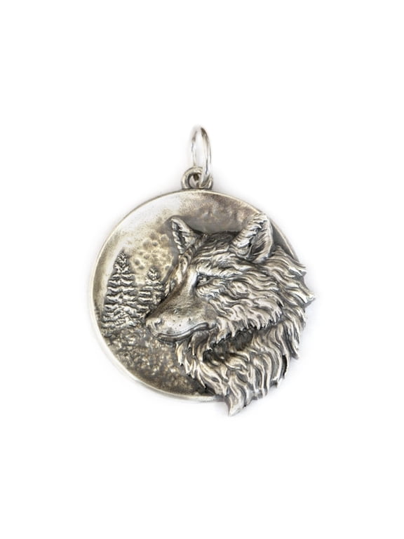 925 Sterling Silver Embossed Wolf Pendant Biker Rock Punk Jewelry TA338