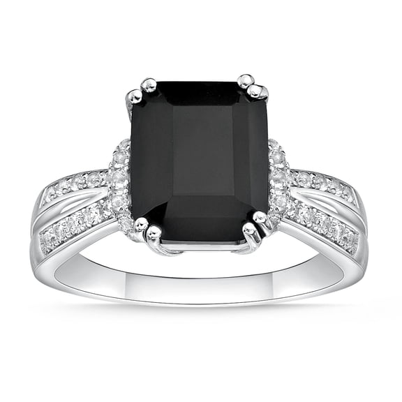 925 Sterling Silver Emerald Black Onyx Ring With White Topaz Accent Fine Jewelry
