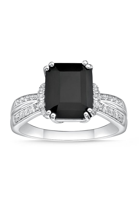 925 Sterling Silver Emerald Black Onyx Ring With White Topaz Accent Fine Jewelry