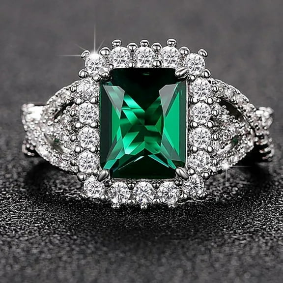 925 Sterling Silver Emerald Cubic Zirconia Ring Diamond Ring Engagement Ring Wedding Band Rings for Women