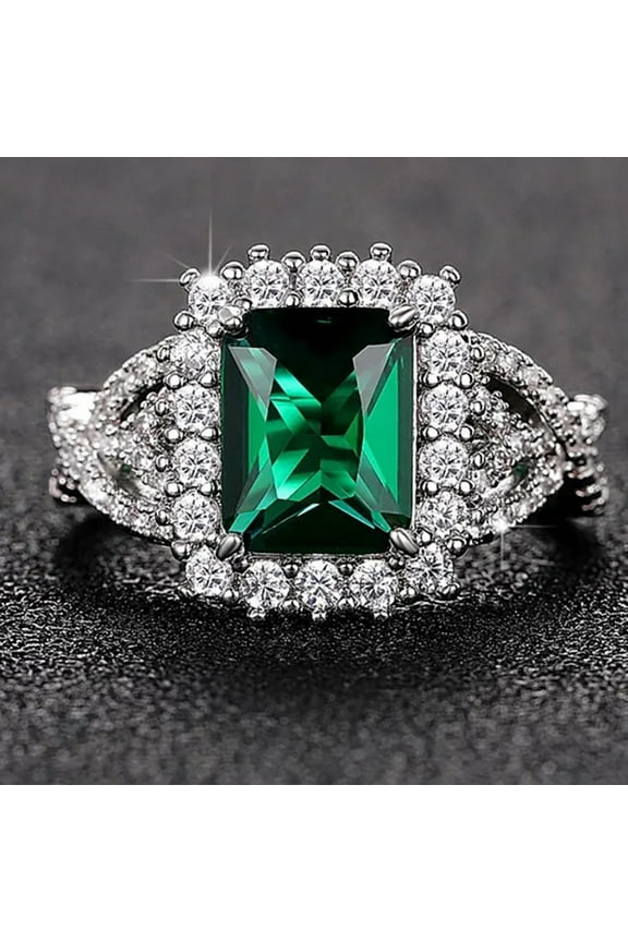 925 Sterling Silver Emerald Cubic Zirconia Ring Diamond Ring Engagement Ring Wedding Band Rings for Women