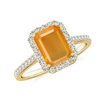 925 Sterling Silver Emerald Cut Fire Opal Halo Ring, Moissanite Engagement Ring in Yellow Gold Plated| October Birthstone Wedding Ring, Birthday, Anniversary Jewelry, Ring Size 5