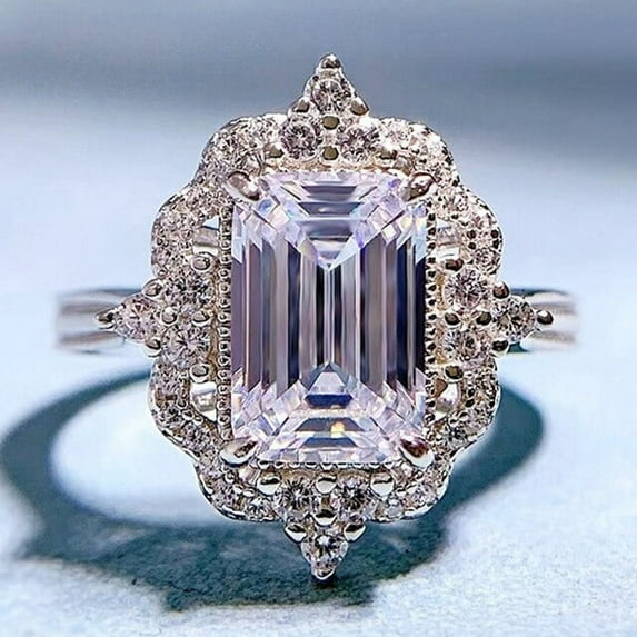 925 Sterling Silver Emerald Cut High Carbon Diamonds Gemstone Fine Jewelry Wedding Engagement Ring For Women