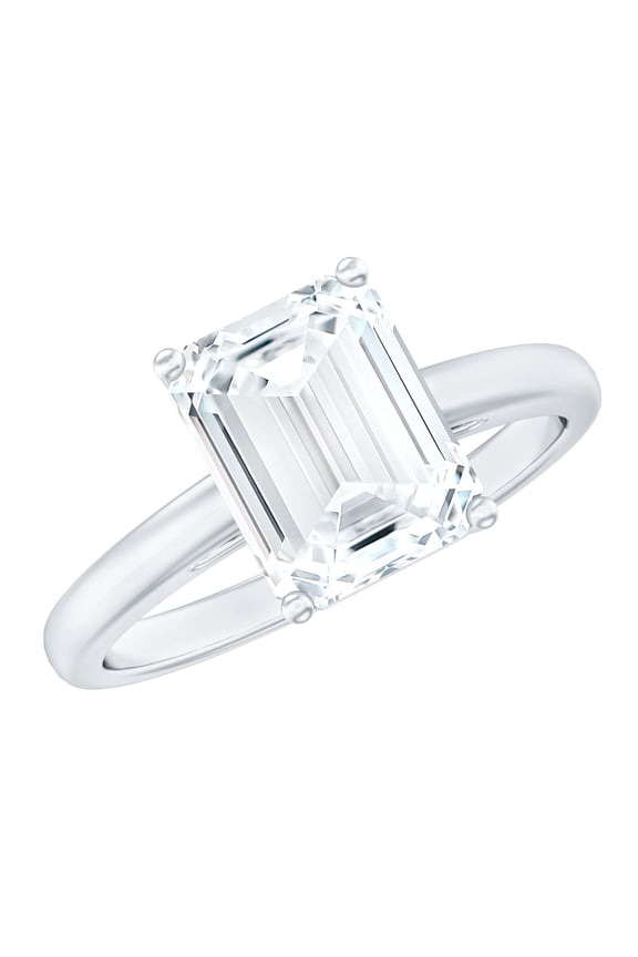 Emerald Cut Solitaire White Moissanite Engagement Rings 3 ct. t.w. 925 Sterling, Sterling Silver