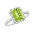 thumbnail image 1 of 925 Sterling Silver Emerald Cut Peridot Halo Ring, Moissanite Engagement Ring in White Gold Plated| August Birthstone Wedding Ring, Birthday, Anniversary Jewelry, Ring Size 10, 1 of 4