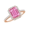 thumbnail image 1 of 925 Sterling Silver Emerald Cut Pink Sapphire Halo Ring, Moissanite Engagement Ring in Rose Gold Plated| September Birthstone Wedding Ring, Birthday, Anniversary Jewelry, Ring Size 6, 1 of 4
