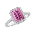 thumbnail image 1 of 925 Sterling Silver Emerald Cut Pink Tourmaline Halo Ring, Moissanite Engagement Ring in White Gold Plated| October Birthstone Wedding Ring, Birthday, Anniversary Jewelry, Ring Size 9, 1 of 4