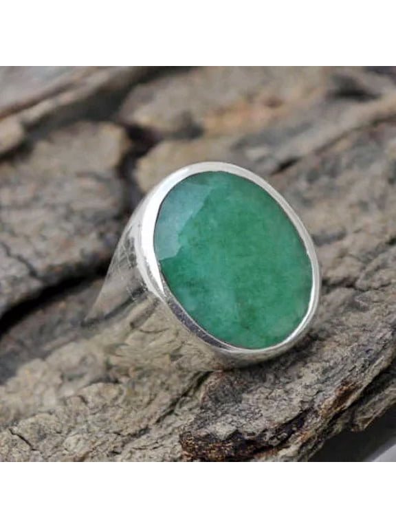 925 Sterling Silver Emerald Gemstone May Birthstone Men's Ring Size