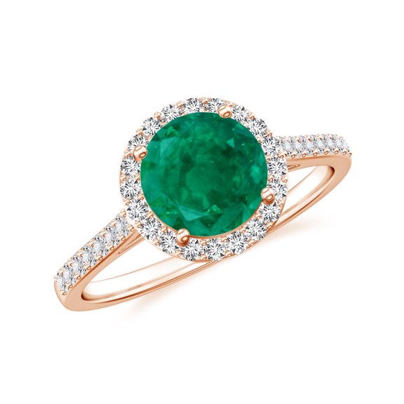 925 Sterling Silver Emerald Halo Ring, Moissanite Engagement Ring in Rose Gold Plated| Round May Birthstone Wedding Ring, Birthday, Anniversary, Wedding Jewelry, Ring Size 9