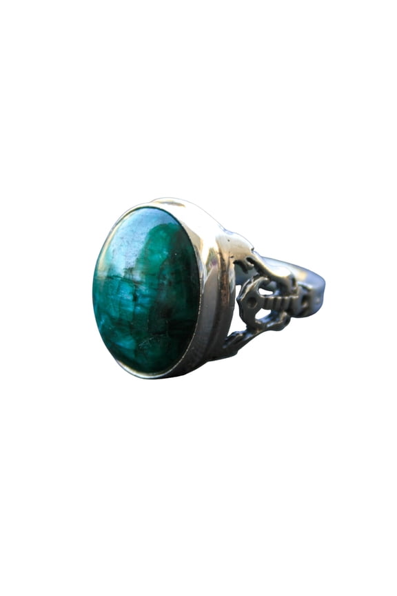 925 Sterling Silver Emerald Ring with Anchor Design – Handmade Vintage Style (10)
