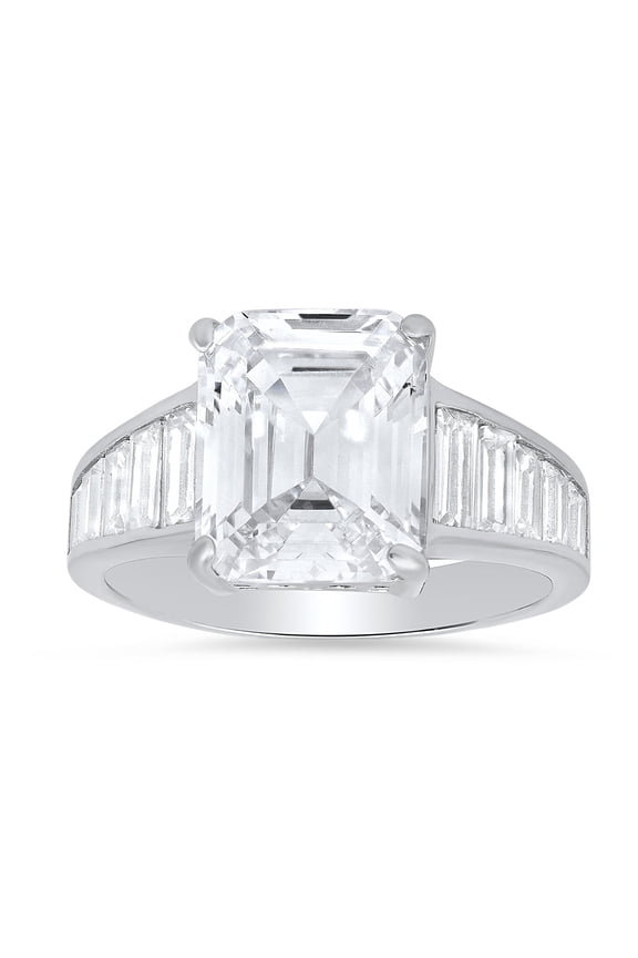 925 Sterling Silver Emerald-cut Diamond CZ Statement Ring