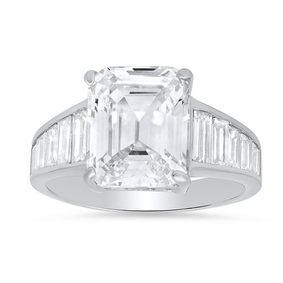 925 Sterling Silver Emerald-cut Diamond CZ Statement Ring