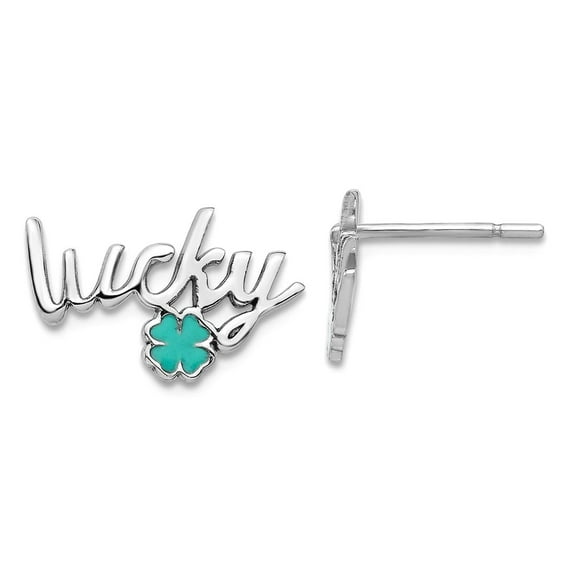 925 Sterling Silver Enamel Clover Lucky Post Earrings 9.7x14.1mm Wide Stud Earring for Women