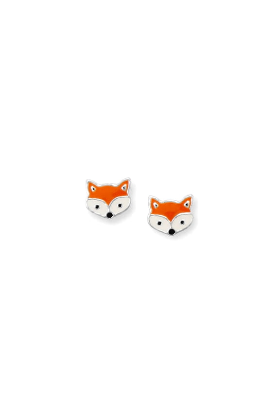 925 Sterling Silver Enamel Fox Face Stud Earrings Cute 6.5mm X 7.3mm Stud Earring for Women