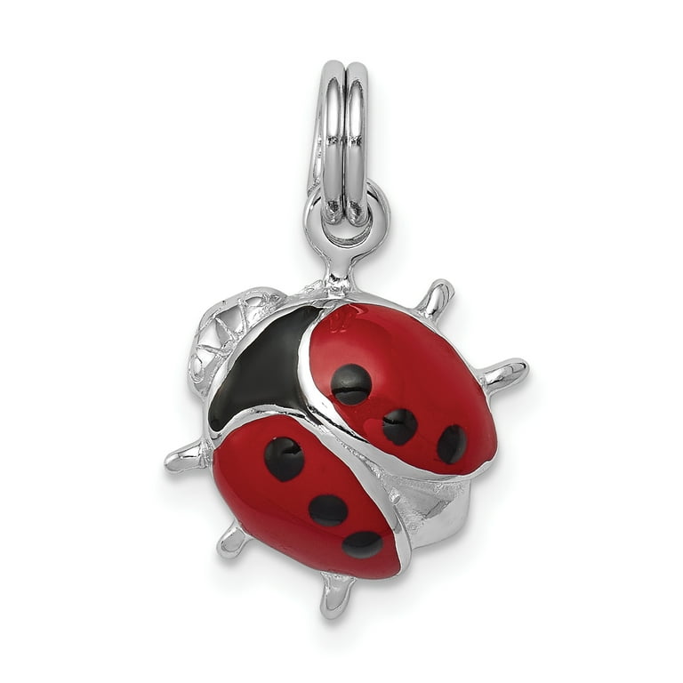 Sterling Silver Heart With Enameled Red Ladybug Pendant Sterling Silver Heart With Enameled Red Ladybug Pendant