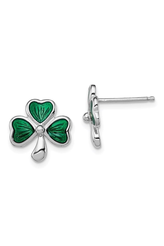 925 Sterling Silver Enamel Shamrock Post Earrings Fine Jewelry Gifts For Her