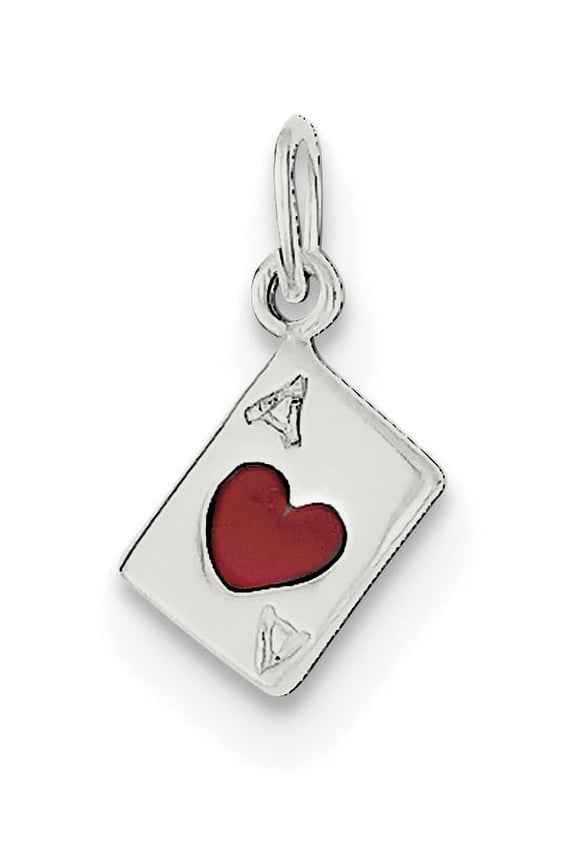 925 Sterling Silver Enameled Ace Of Hearts Card (6x15mm) Pendant / Charm