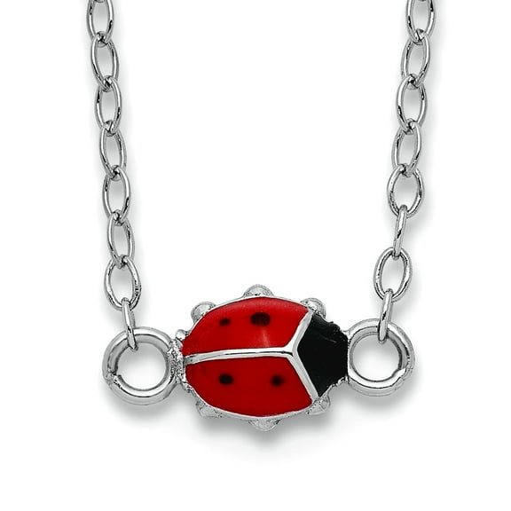 925 Sterling Silver Enameled Lady Bug With 2inch Extension Necklace 16 Inch 1.03mm Wide Pendant Necklace for Women