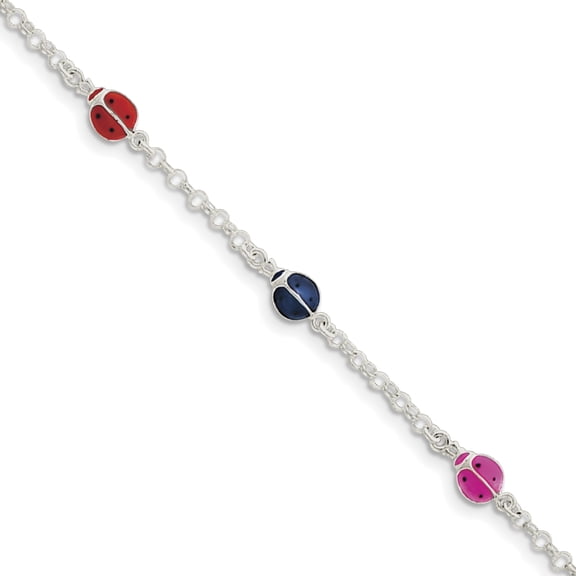 925 Sterling Silver Enameled Ladybug Childs Bracelet