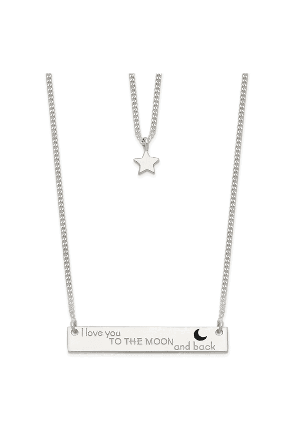 925 Sterling Silver Enameled Moon and Back 2-Strand 16in Bar Necklace 16 Inch