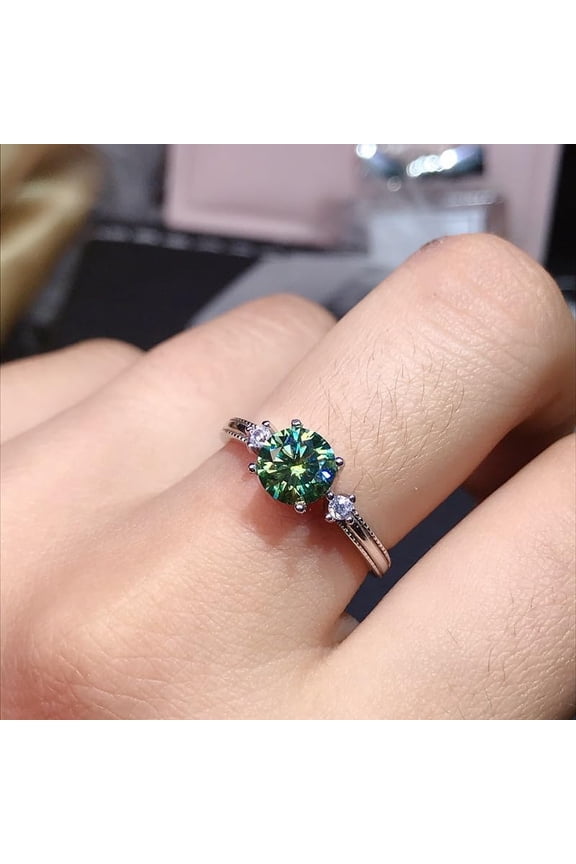 925 Sterling Silver Engagement Rings for Women 1.25 CT Round Solitaire Created Emerald CZ Half Eternity Promise Rings for Her