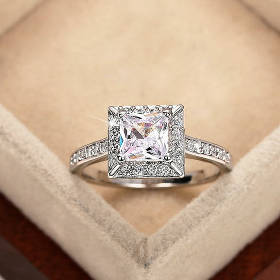 925 Sterling Silver Engagement Rings for Women Emerald Cut Solitaire Cubic Zirconia  Wedding Promise Rings for Her Wedding Band for Women