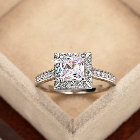 925 Sterling Silver Engagement Rings for Women Emerald Cut Solitaire Cubic Zirconia Wedding Promise Rings for Her Wedding Band for Women