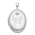 thumbnail image 1 of 925 Sterling Silver 19mm Diamond Brushed and Polished Religious Guardian Angel Wings Oval Locket Locket Necklace for Wom, 1 of 2