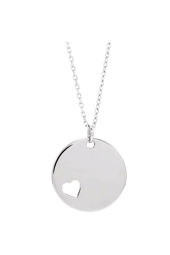 925 Sterling Silver Engravable Polished Pierced Love Heart Engravable Disc 16-18 Inch Necklace Pendant Necklace for Wome