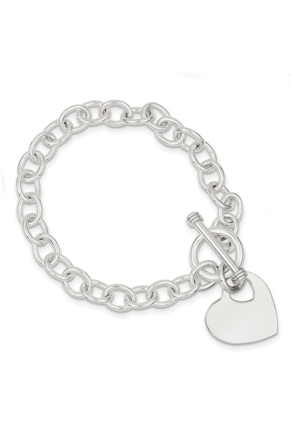 925 Sterling Silver Engraveable Heart Disc on Fancy Link Toggle Bracelet