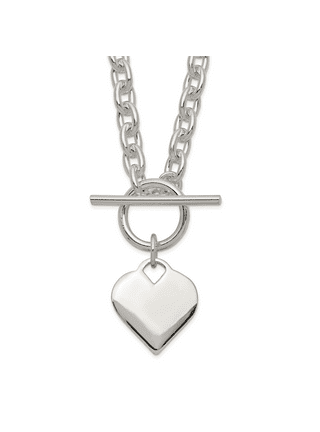 Hand engraved heart charm necklace with large chain and Toggle